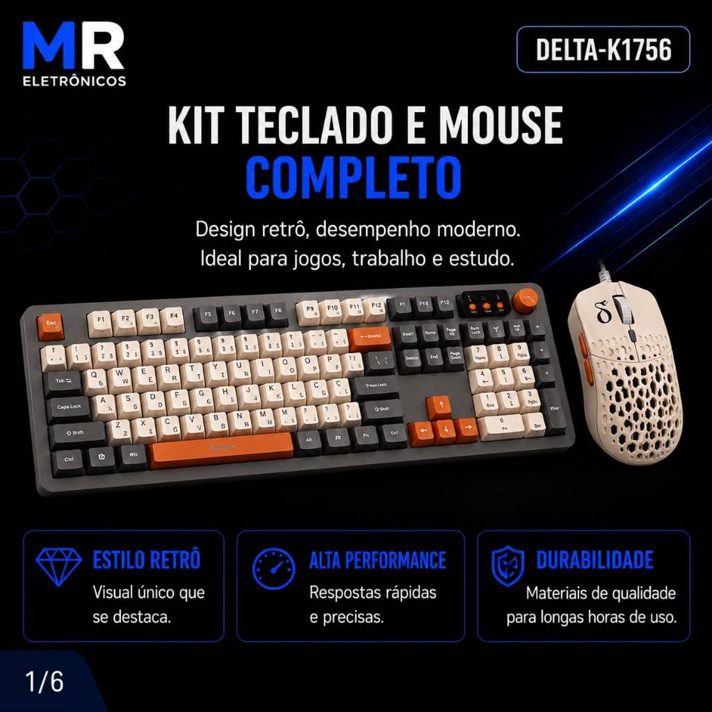 Kit Teclado e Mouse Gamer | ABNT2 | Mouse 3600 DPO | USB | Desing Retrô | Plug & Play | DELTA-K1756