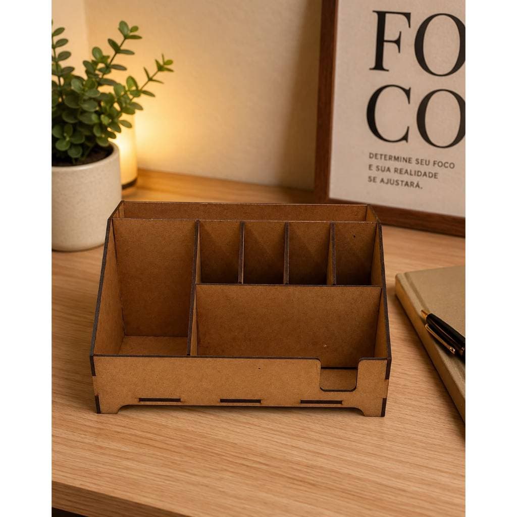 Organizador de Mesa MDF Porta Canetas Porta Objetos Escritório Home Office Organizador de Papelaria Multifuncional