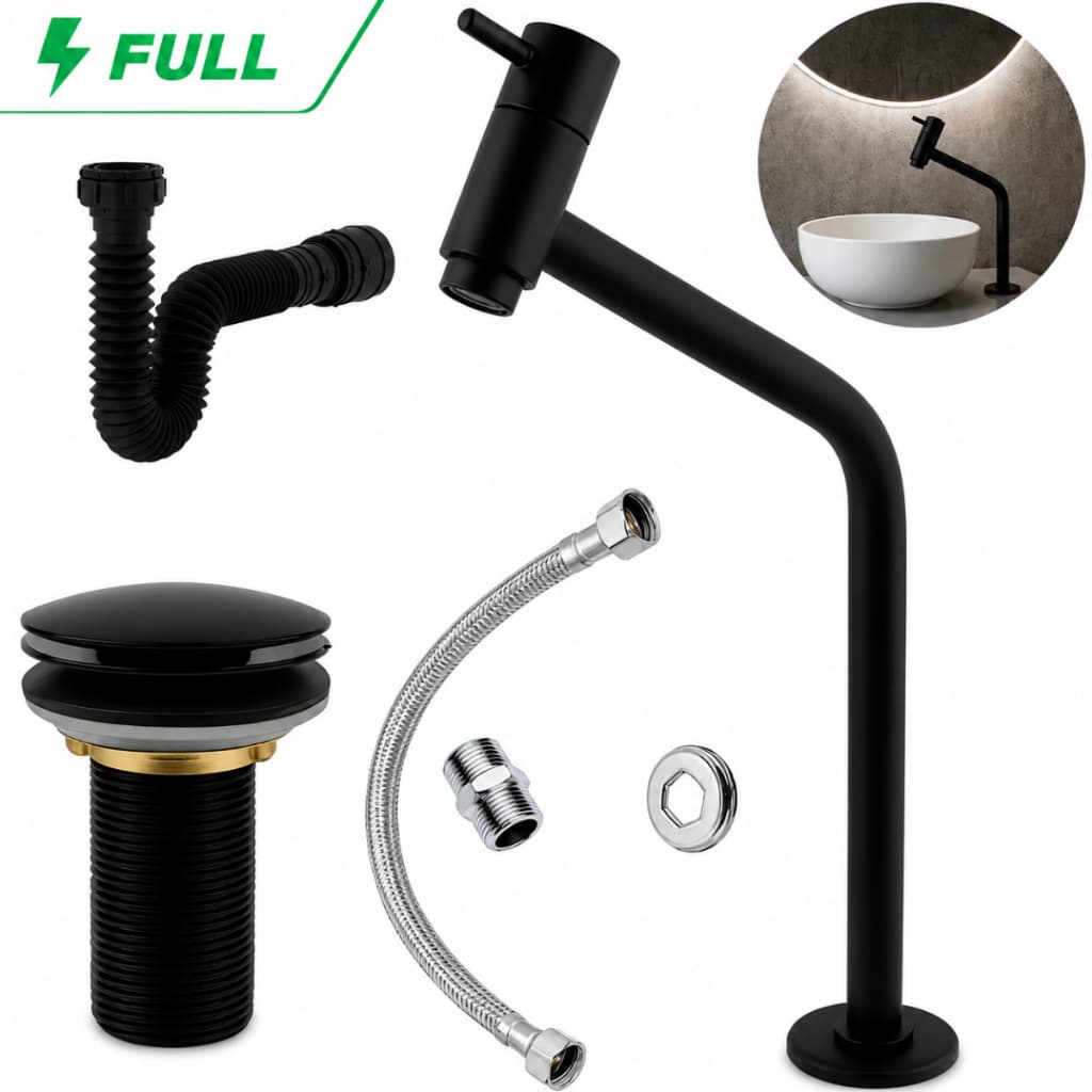 Kit Torneira Banheiro Bancada Link Preta Válvula Ralo Click 7/8 Sifão Universal Engate 40cm