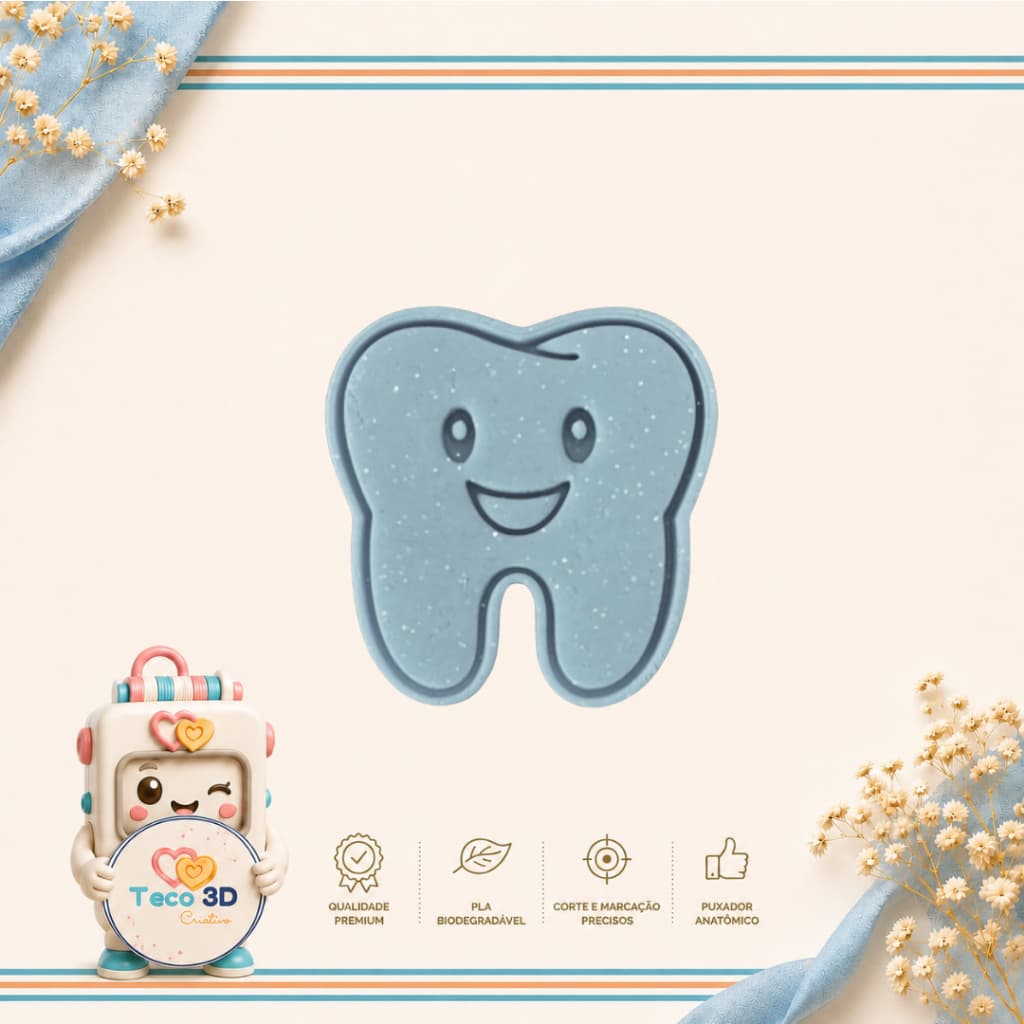 CORTADOR DE BISCOITO DENTE DENTISTA + CARIMBO MOLDE CONFEITARIA ARTESANATO LEMBRANCINHA PRESENTE COOKIE PASTA AMERICANA