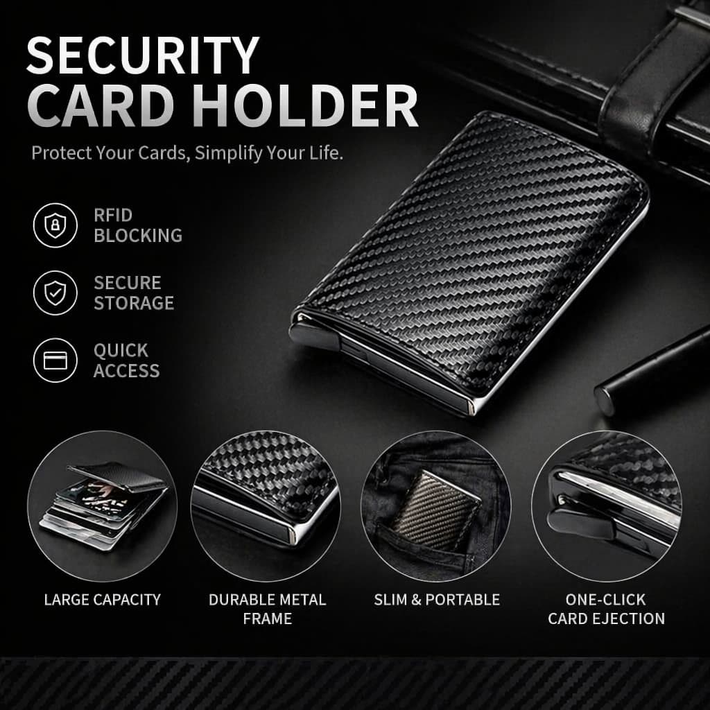 6  Kit Carteiras Fibra De Carbono Porta-Cartões Masculina Marca Preta Mágica Tripla De Couro