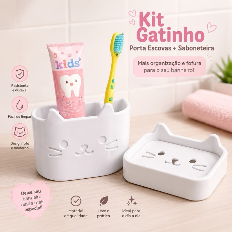 Kit Porta Escovas + Saboneteira Infantil – Organizador de Banheiro Decorativo