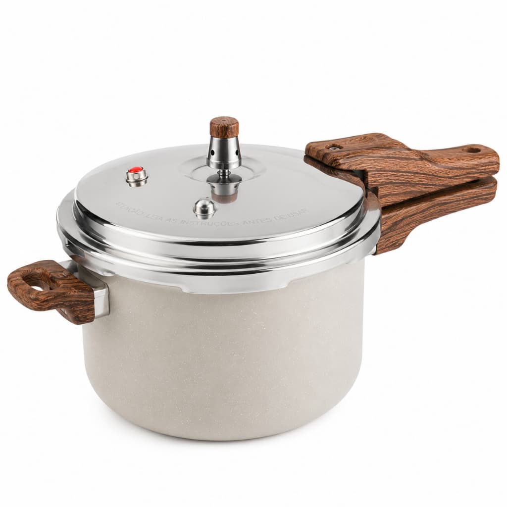 Panela de Pressão Cerâmica Antiaderente 4,2L Indução Fogão Gás Vitrocerâmico Marmorizado 20cm Não Gruda