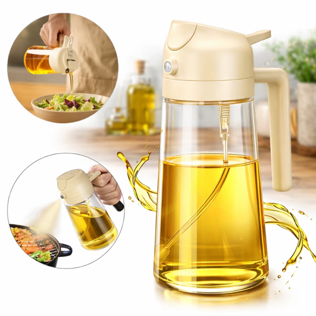 Garrafa Spray Azeite 2 em 1 Vidro 460ml Dispenser Óleo Vinagre Galheteiro Creme ou Verde p/ Airfryer