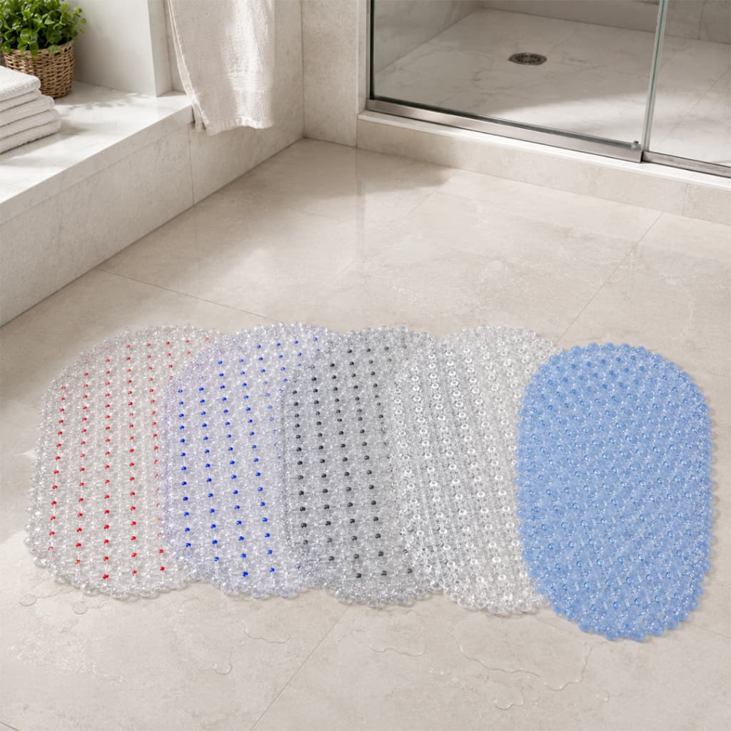 Kit 5 Tapetes Box Banheiro Antiderrapante PVC Ventosas Seguro Casa Oval Facil Limpeza Duravel