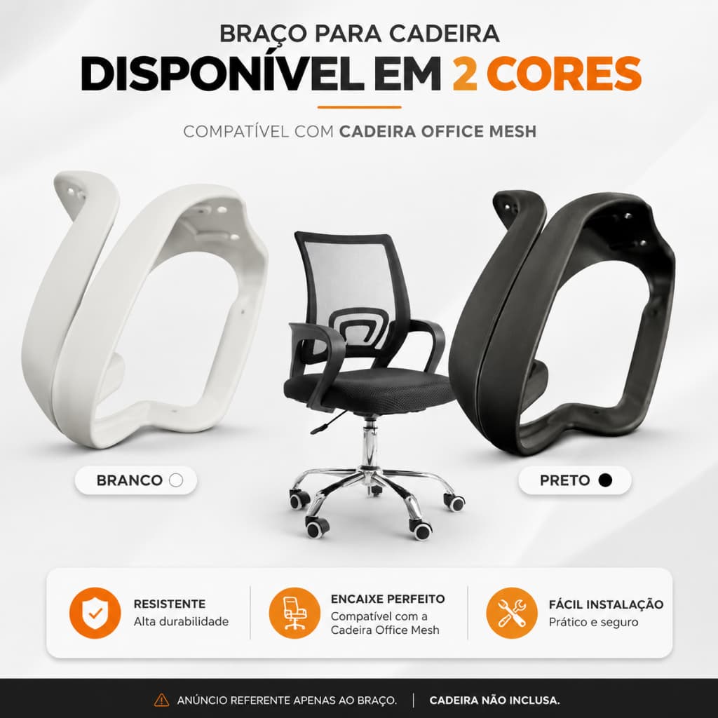 Braços da Cadeira Diretor Tela Mesh Universal p/ escritório 1 PAR Branco ou preto