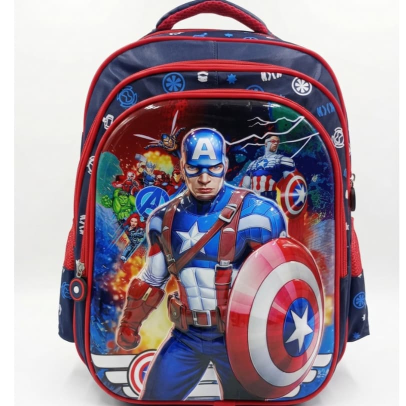 Mochila Escolar Infantil 3D Capitão America - Conforto e Organização 2 Modelos