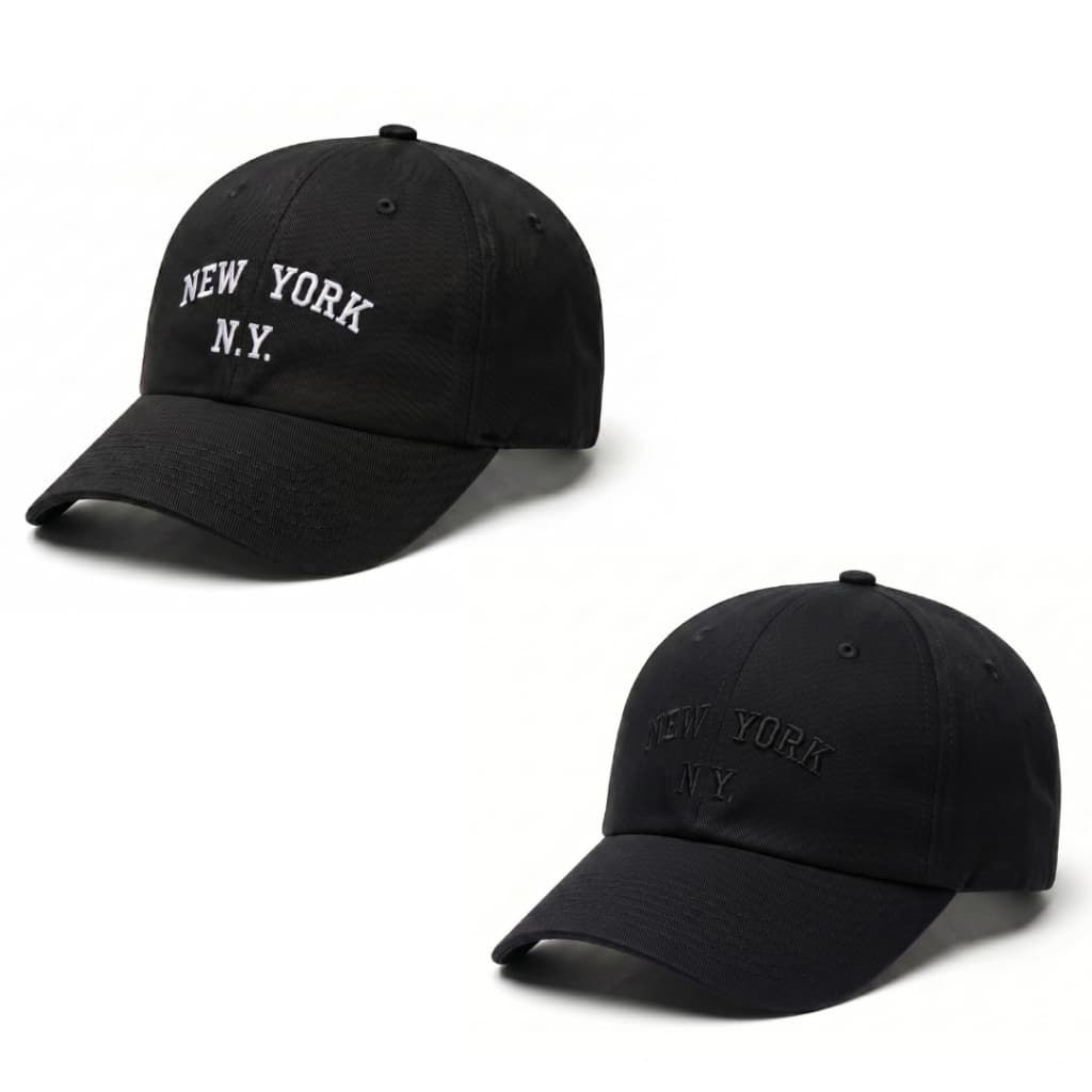 Kit 2 Bonés Ny New York Retro Basebol Aba Curva Masculino Feminino Regulagem Fitão Ajustavel Preto