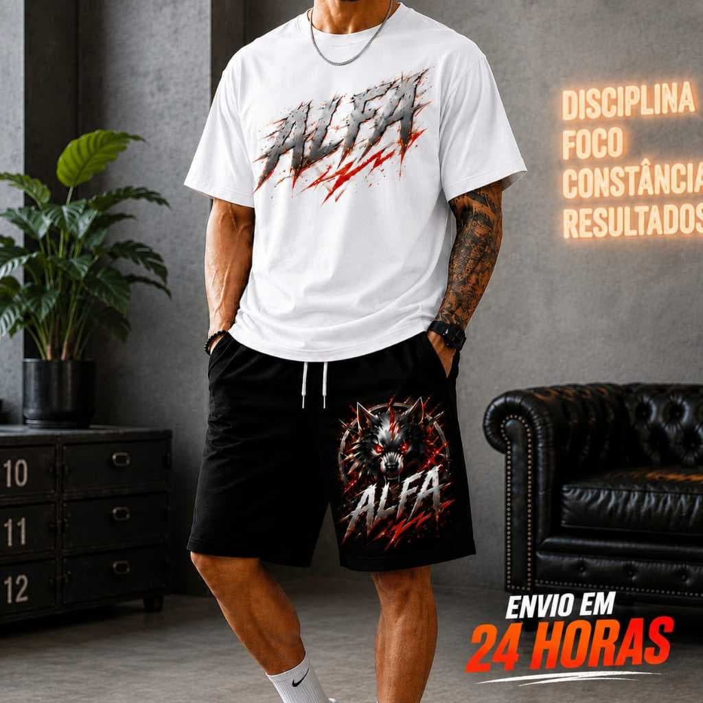 Conjunto camiseta e bermuda  Alfa Wolf Streetwear Premium
