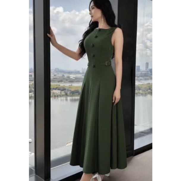 Vestido Longo Elegante De Sem Manga Com Cintura Marcada E Decote Em V para Mulheres