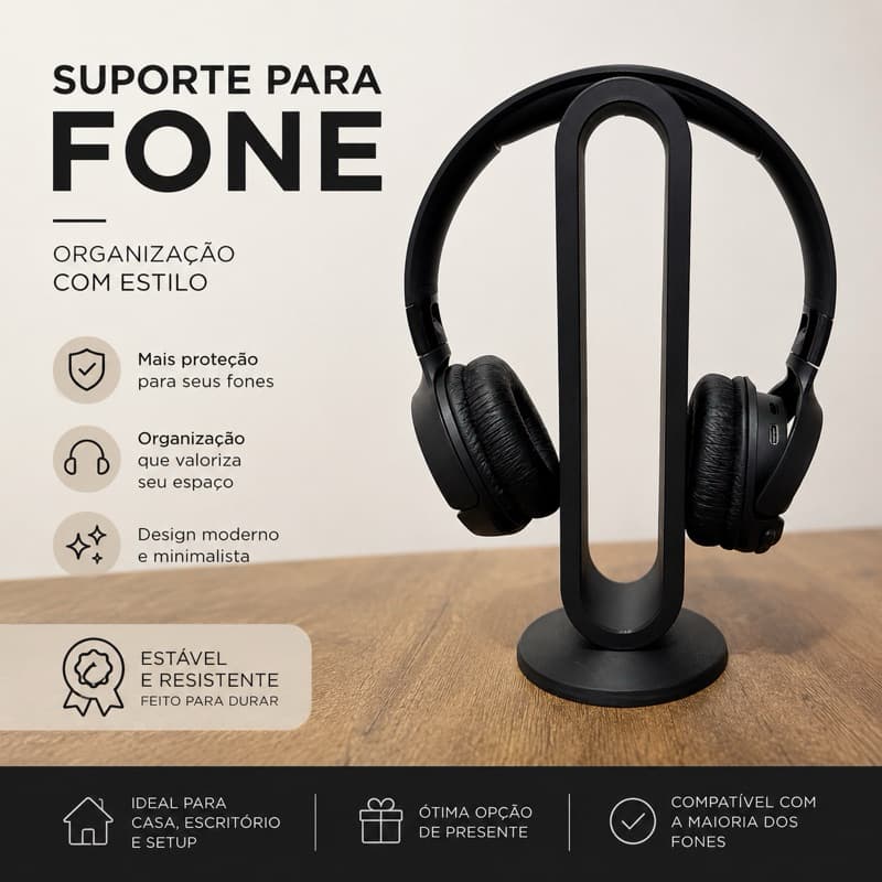 Suporte para Fone de Ouvido de Mesa Organizador Headset Gamer Escritório Home Office Decoração Minimalista