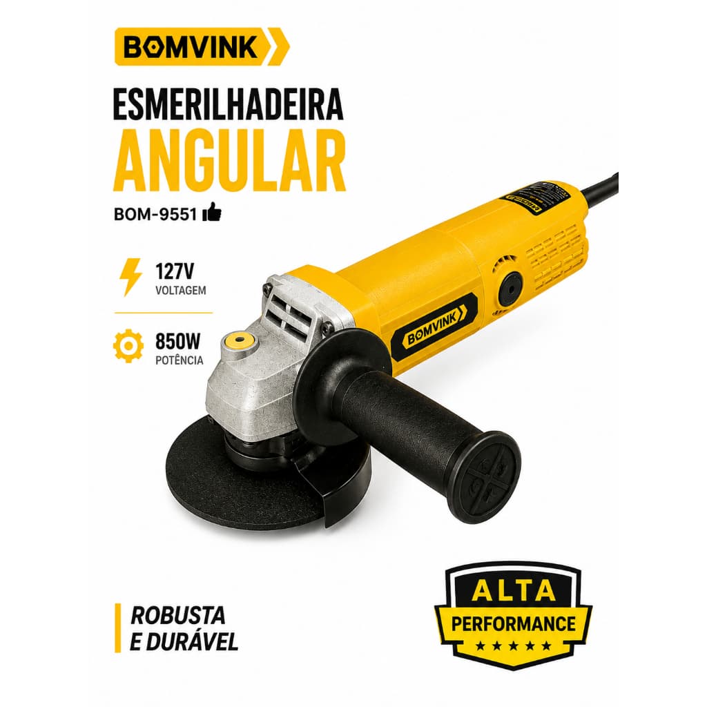BOMVINK Esmerilhadeira Angular 850W 127V Disco 4.1/2" 115mm BOM-9551