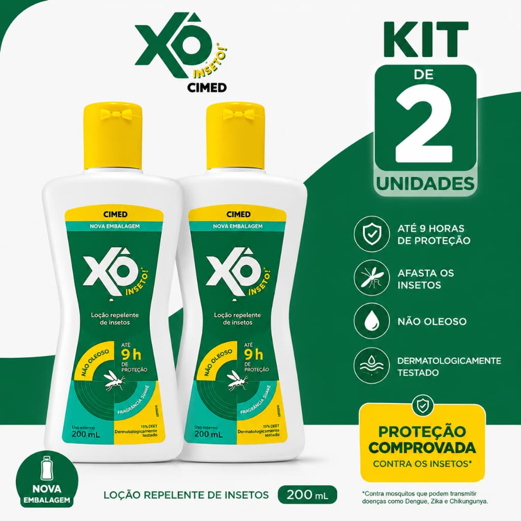 kit 2 Repelente Xô Inseto Loção 200ml Proteção Contra Mosquitos Pernilongos e Insetos