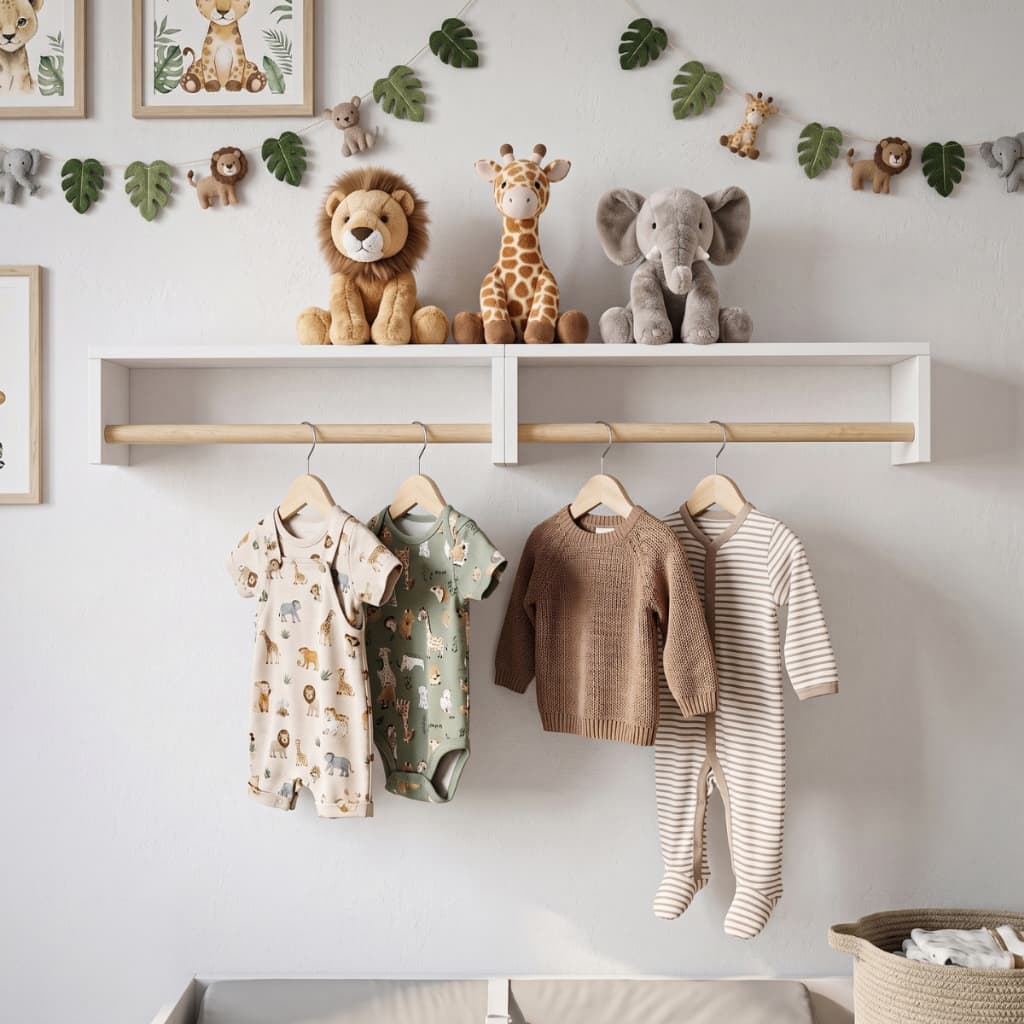 Prateleira Cabideiro MDF Branco Premium Infantil 100 cm Decoração Organização Quarto
