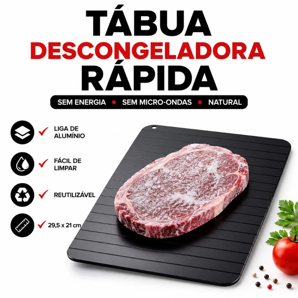 Tábua Mágica de Descongelar Rápido Bandeja Travessa de Alumínio Antiaderente para Carnes Peixes Frango