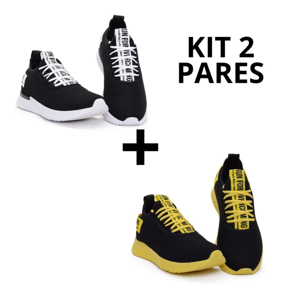 Kit 2 Pares Tênis Masculino Sport Fit Casual Esportivo Caminhada Solado Leve e Resistente Material Respirável Promoção