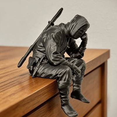 Ninja Triste Decorativo – Estátua de Meditação Samurai | Decoração Geek em Impressão 3D