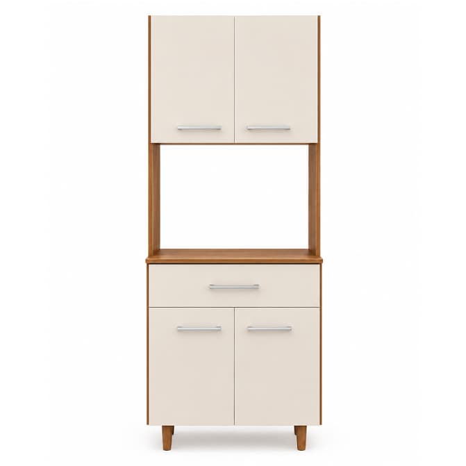 Armário Paneleiro Brescia Branco Ou OFF White 170x60x36cm Com Gaveta Para Cozinha Compacta Luxo