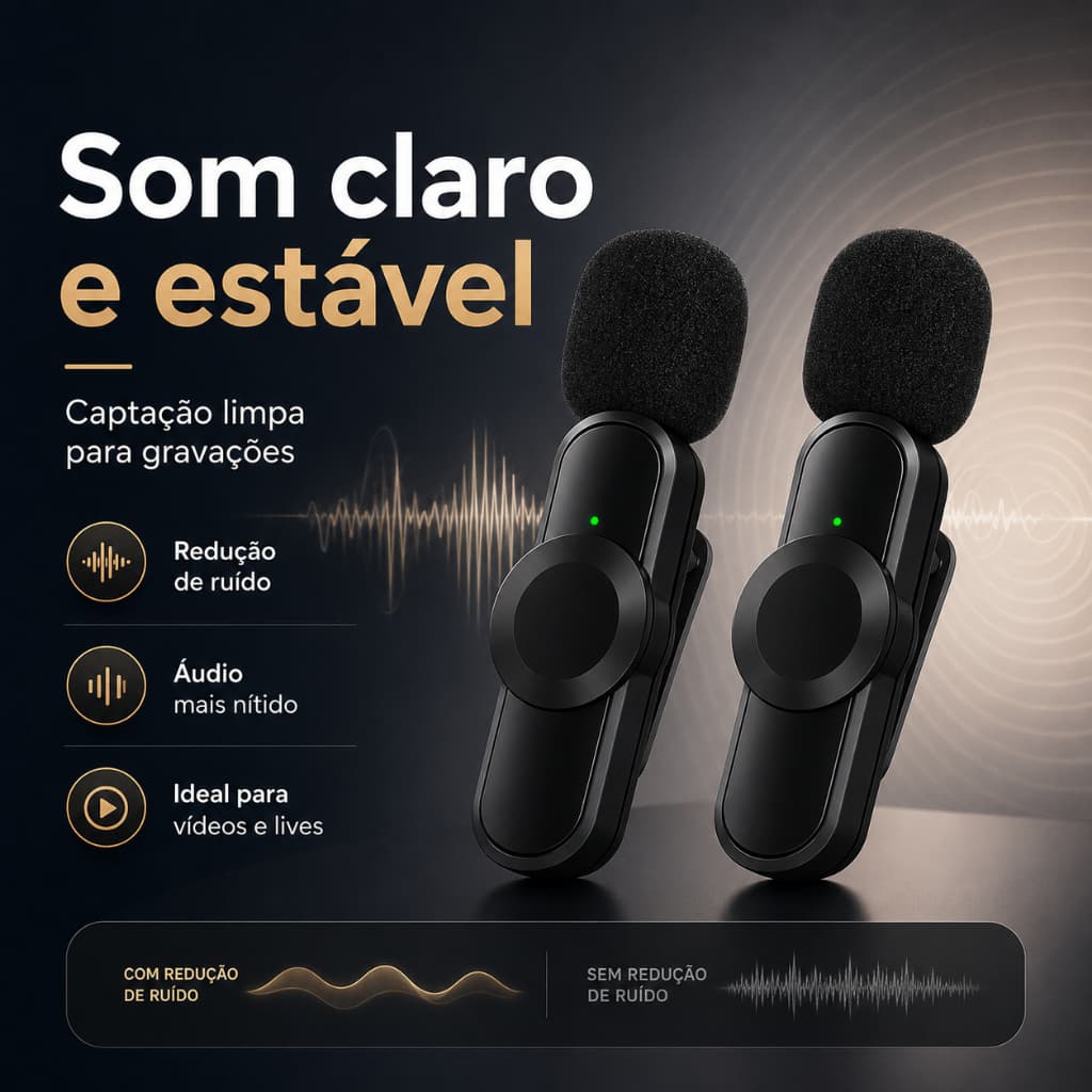 Alta Qualidade Microfone Sem Fio Duplo Tipo C com Redução de Ruído