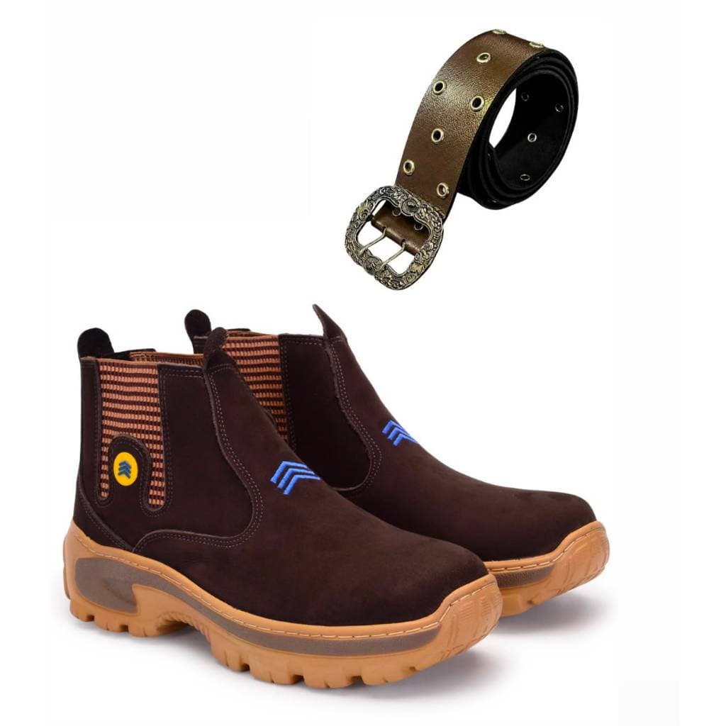 Kit Bota Masculina Couro e Cinto Country Botina Palmilha Gel