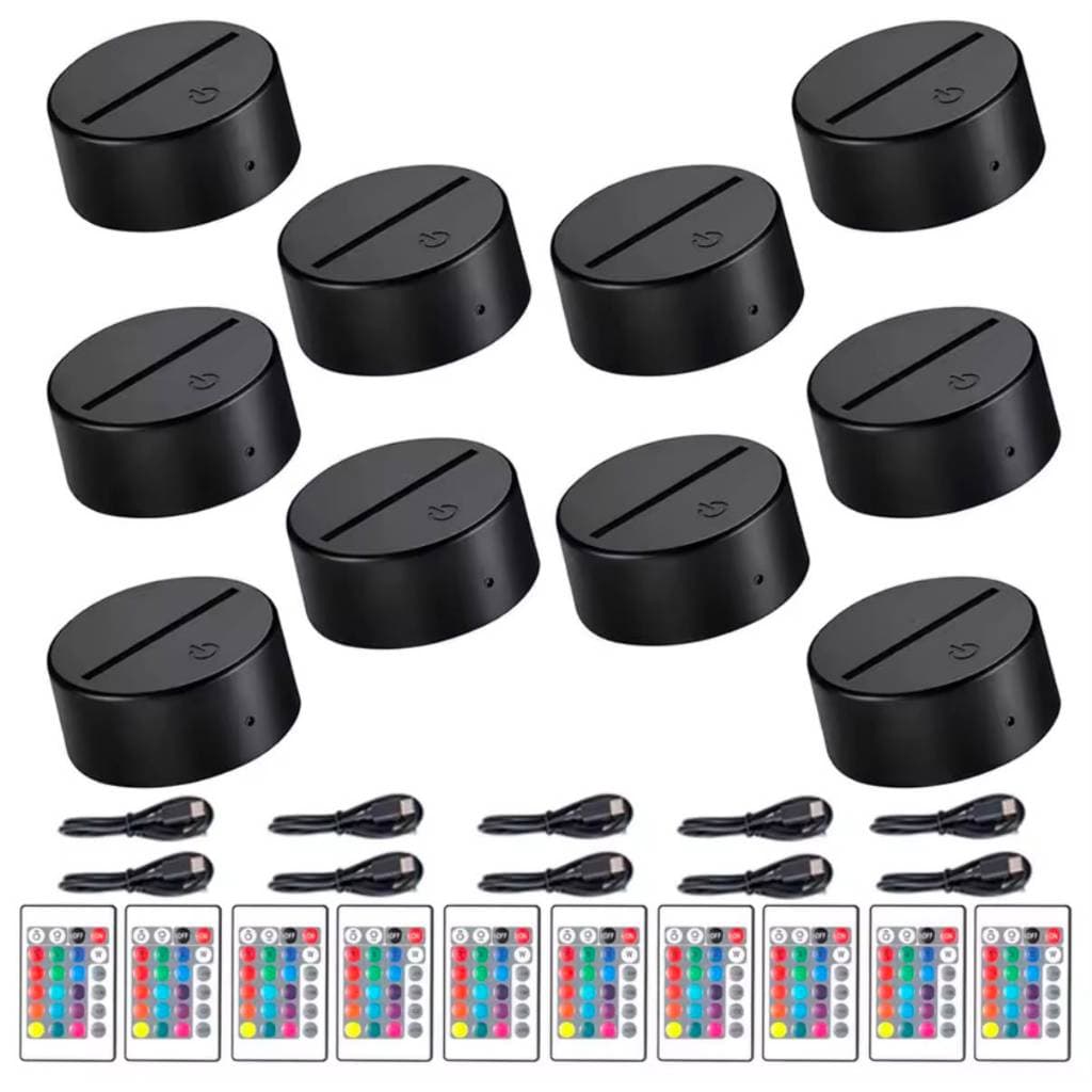 Kit Base LED para Luminária de Acrílico RGB 16 Cores com Controle e Cabo USB 2 a 5 Unidades