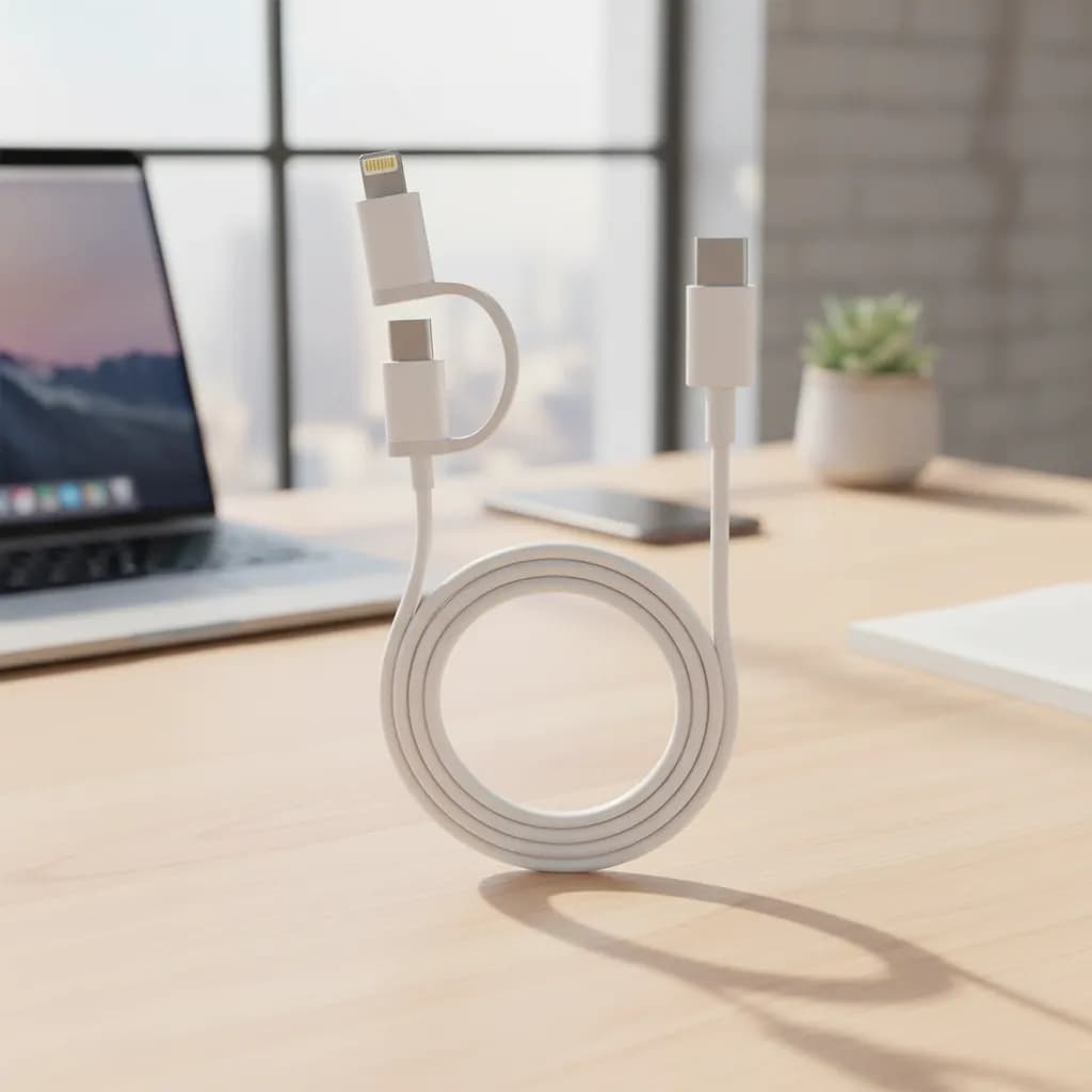 Cabo 2 em 1 USB-C para Lightning e USB-C – Para iPhone e Android