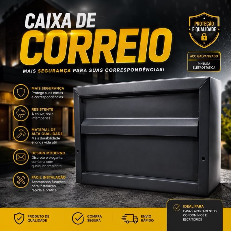 Caixa de Correio Cinza Premium para Muro Parede Aço Carbono Pintura Eletrostática