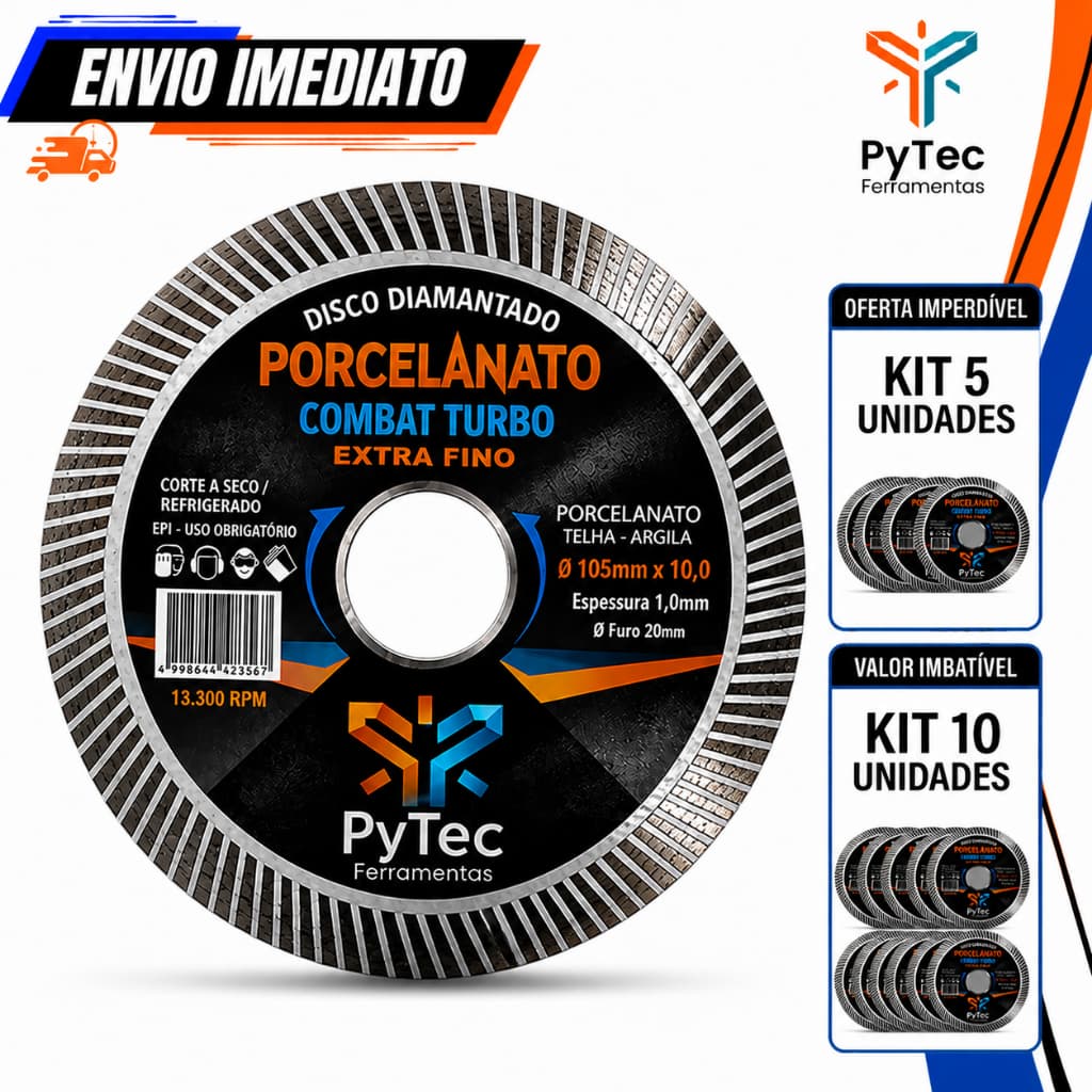 Kit 5 Discos Diamantados Porcelanato Turbo Extra fino 105mm