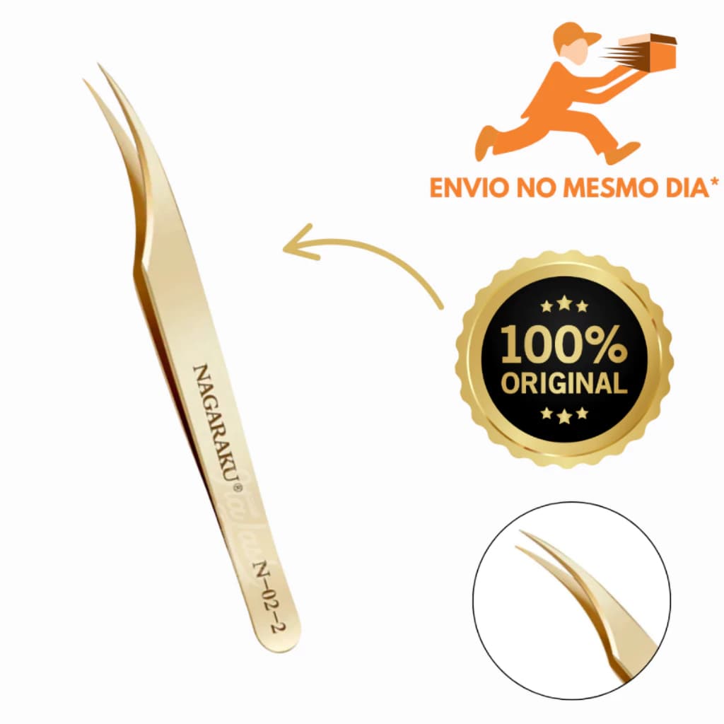 Pinça Nagaraku 02 Aço Inox Dourada para Extensão de Cílios Curva para Isolamento -Envio Rápido