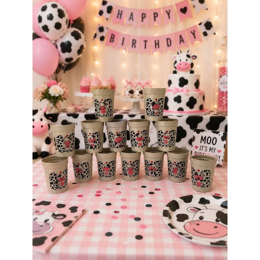 Kit Copo Estilo Americano Vaquinha Vaca Fazendinha Cowboy Boiadeira
