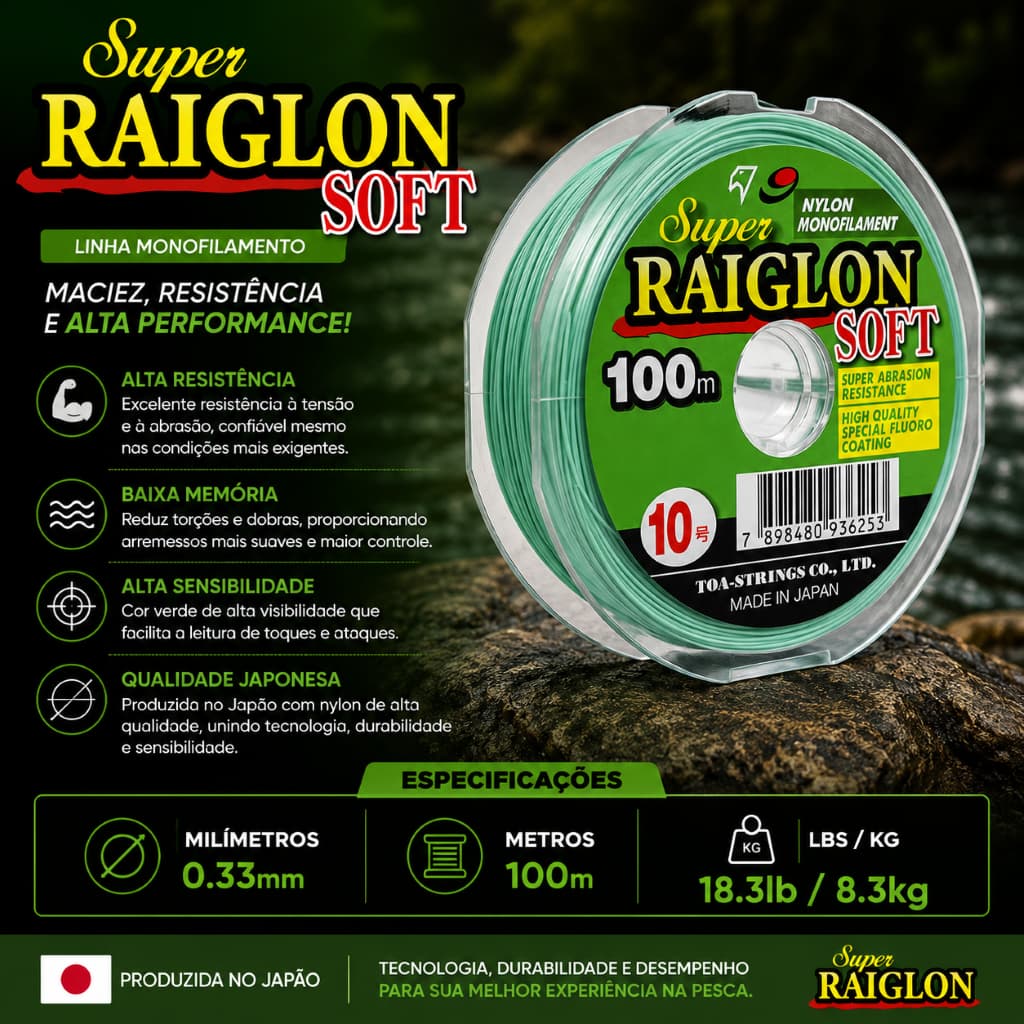 LINHA DE PESCA SUPER RAIGLON SOFT VERDE 18lb 0.330mm 100m