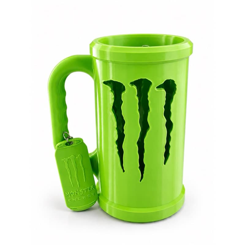 Caneca Porta Lata Monste Energético Térmico 3D + Chaveiro Abridor de Garrafa Suporte para Lata 473ml Refrigerante