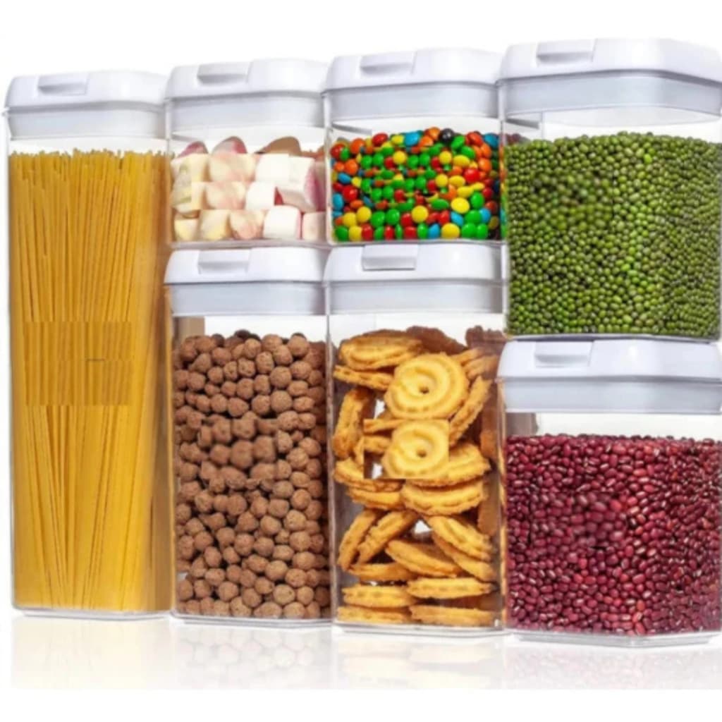 Kit 7 Potes Herméticos Acrílico Vedação Forte Organizador Cozinha Geladeira Alimentos