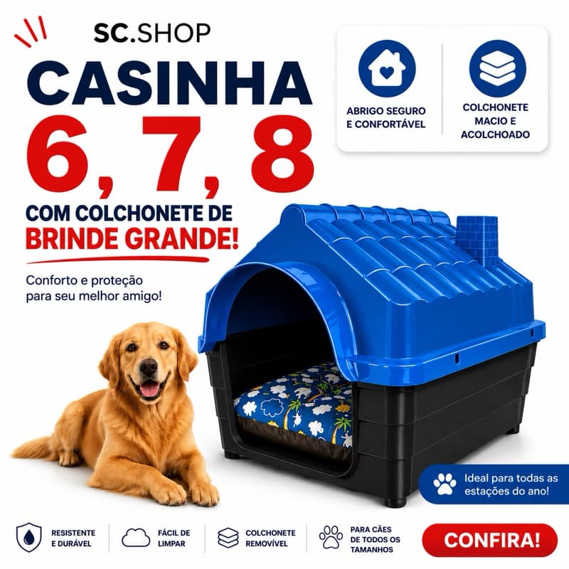 Casa Casinha Para Cachorros Com Colchonete 6, 7 e 8 - Conforto e Proteção Para Todos os Portes