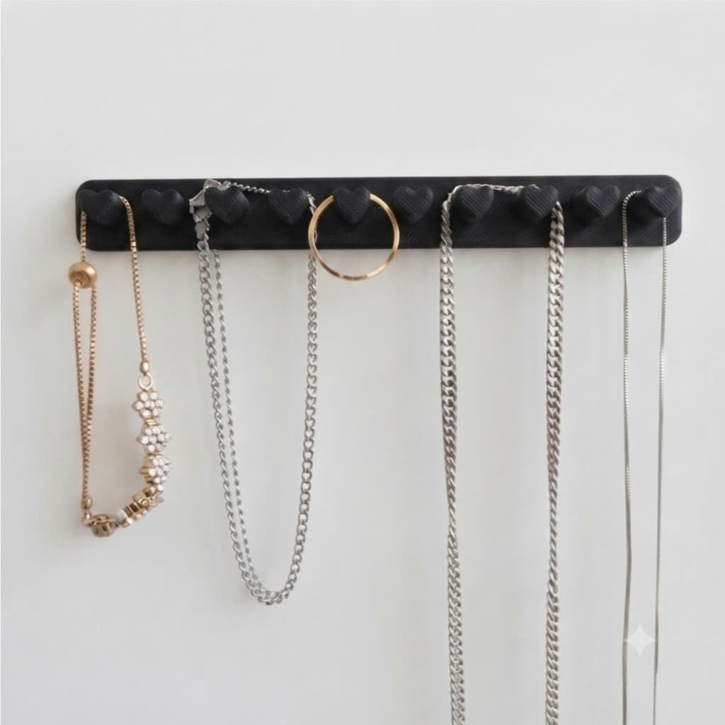 Organizador de joias em formato de coração, suporte de parede para joias, porta-colares e pulseiras com gancho.