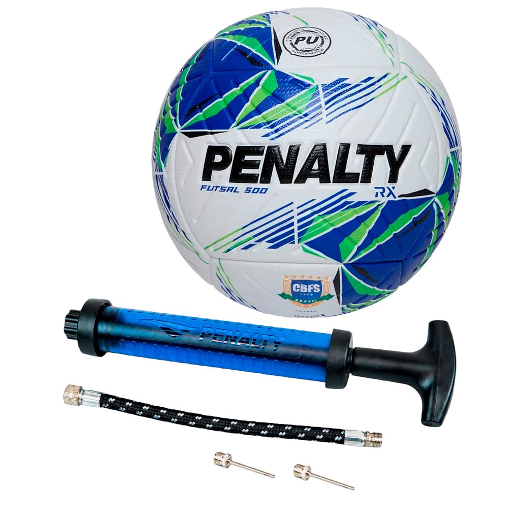 Kit Bola Rx 500 Futsal  + Bomba de Ar Penalty Completa Enchimento Prático Profissional Alta Durabilidade