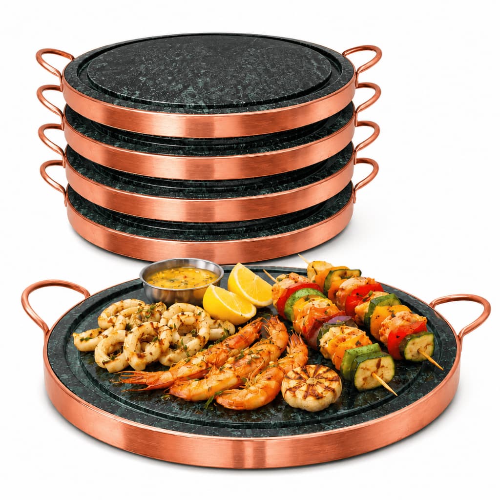 Kit 5 Chapa Grelha Pedra Sabão Alça Cobre 27cm