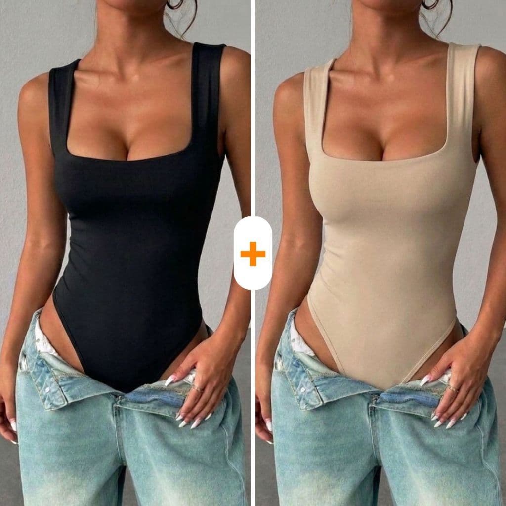 Kit Body Feminino Regata Alça Grossas Collant Decote Quadrado Básico Casual Dia Noite Bori Suplex