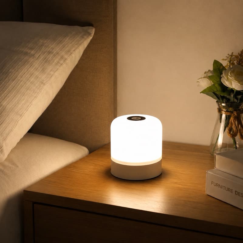 Mini Luminária LED de Mesa Recarregável Touch 3 Cores de Luz Abajur para Quarto Criado-Mudo
