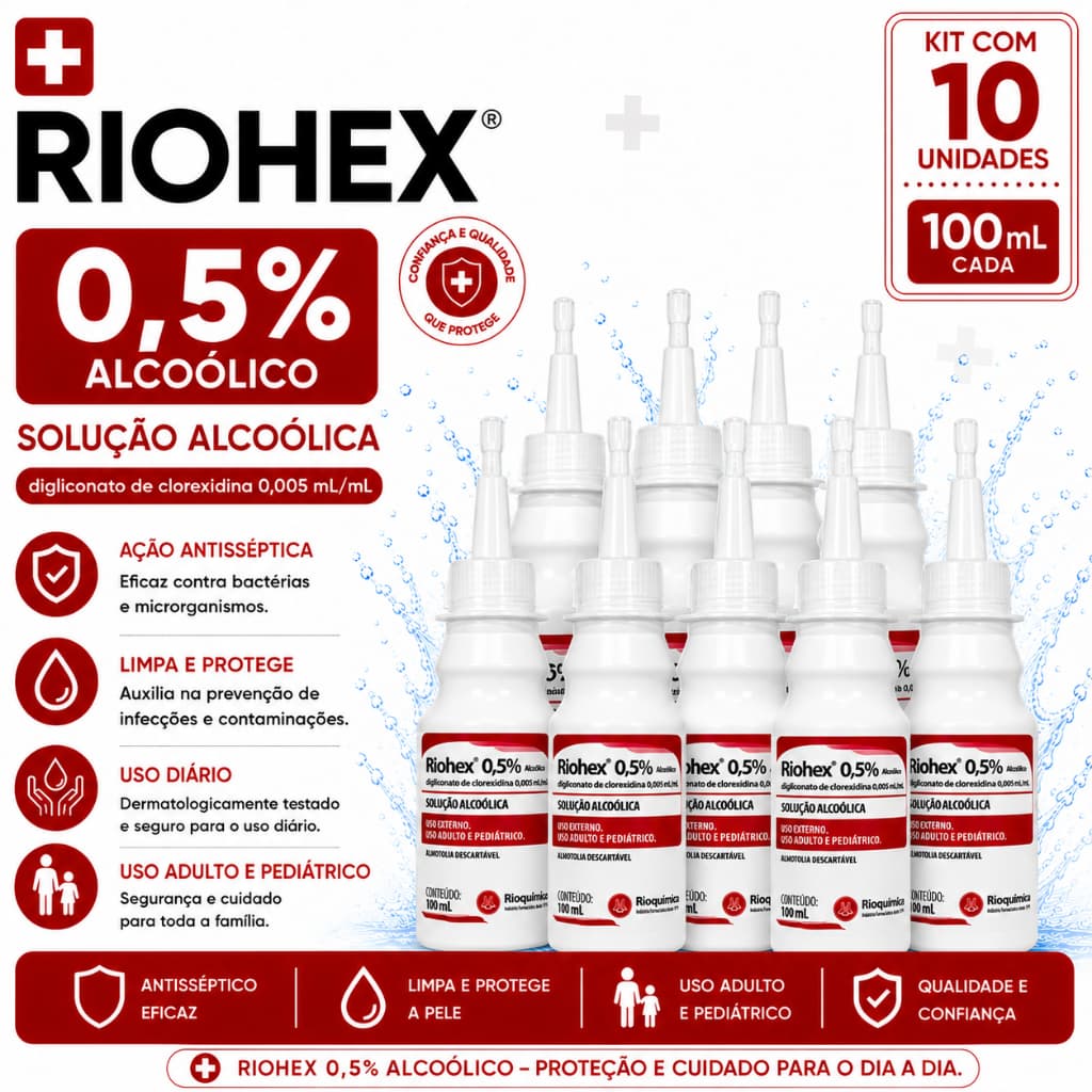 KIT 10 UNIDADES RIOHEX SOL. ALCOOLICA 0,5% 100ML -RIOQUIMICA