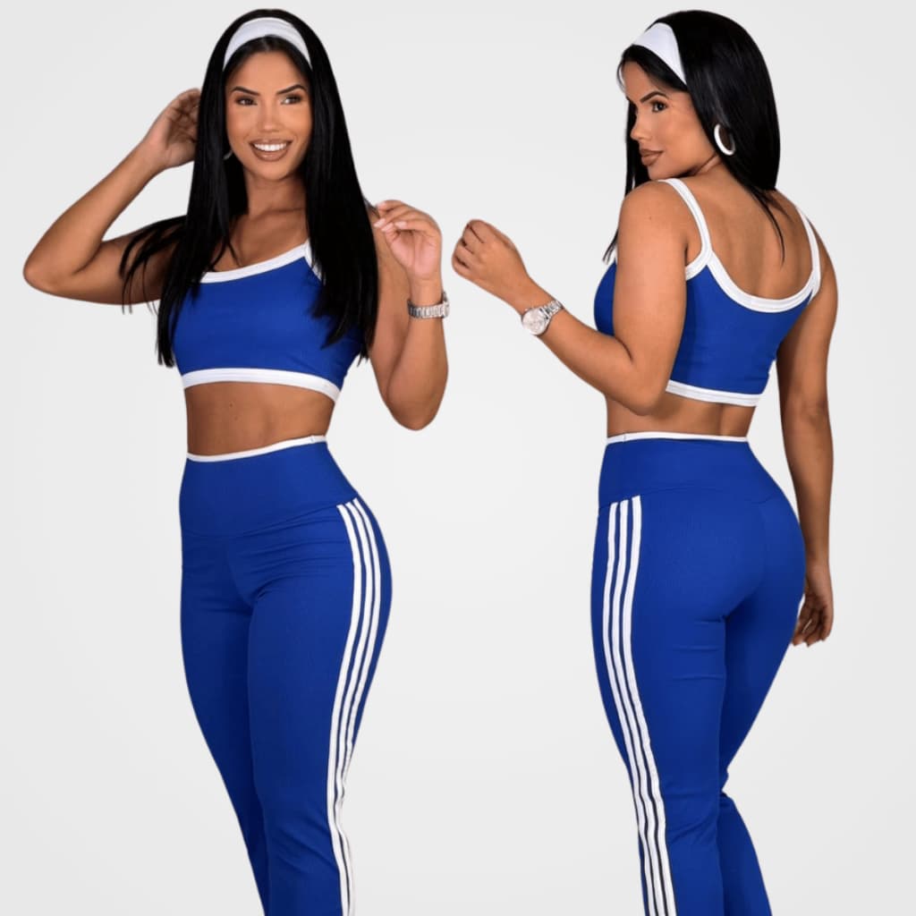 Conjunto Feminino Cropped Alcinha Calça Flare Cintura Alta Look Casual
