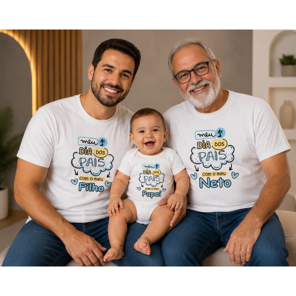 Kit 2 Camisetas e Bory/ Primeiro Dia Dos Pais/Com Vovô Filho e  Neto /Primeiro Dia Do Pais Com Meu Papai/Menino