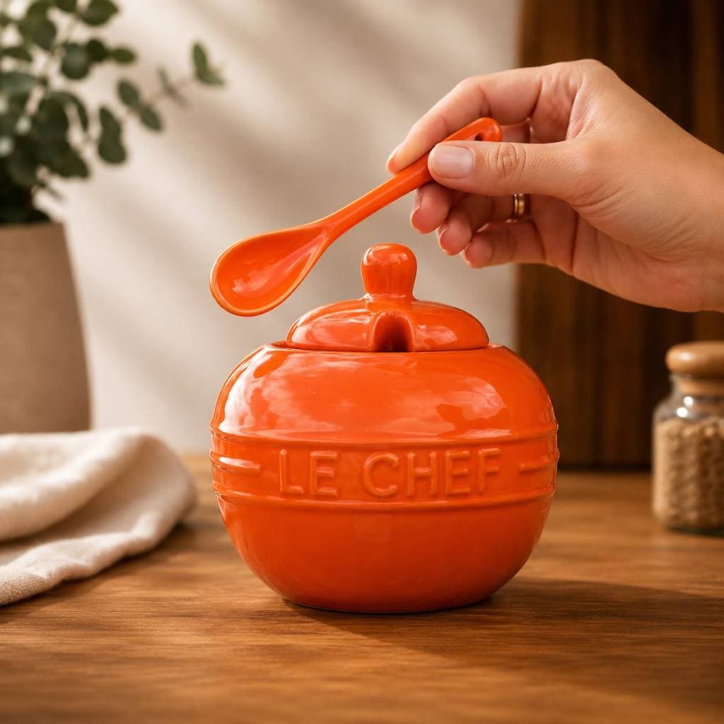Açucareiro de Cerâmica 300ml com Tampa e Colher Hauskraft Premium Le Chef Laranja