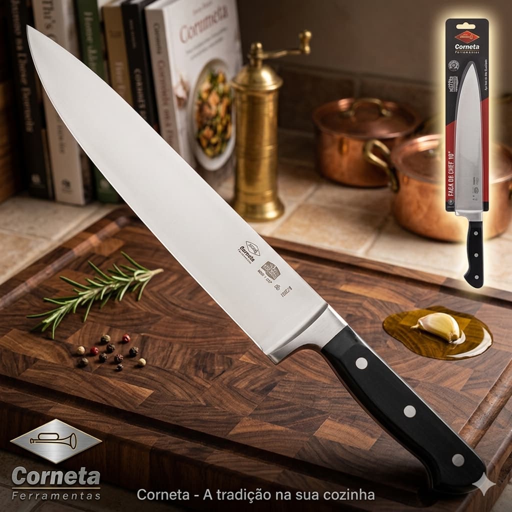 Faca Profissional Chefe Gourmet Forjada Inox 10 - Corneta