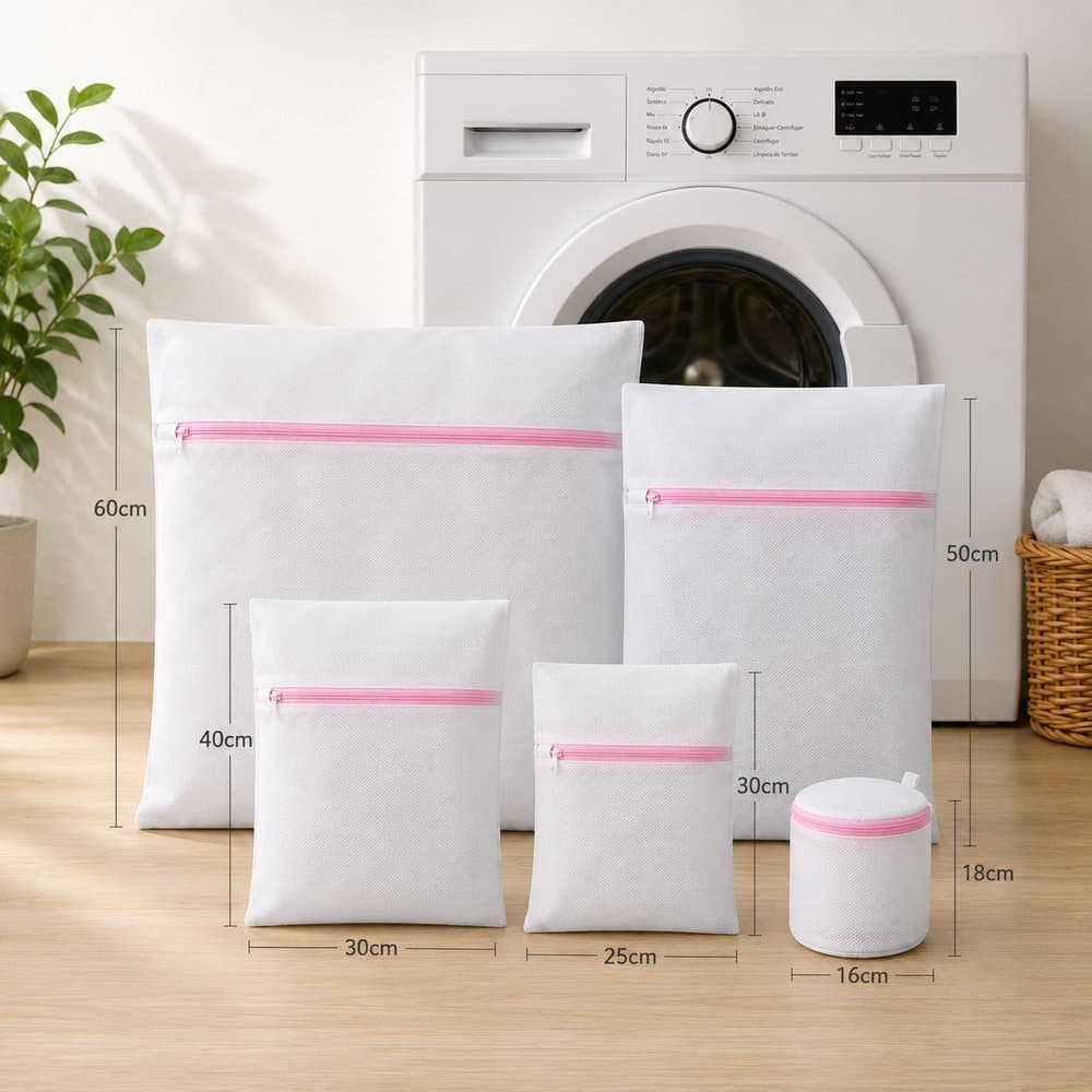 Kit 5 Sacos Para Lavar Roupas Máquina Protetor Com Zíper