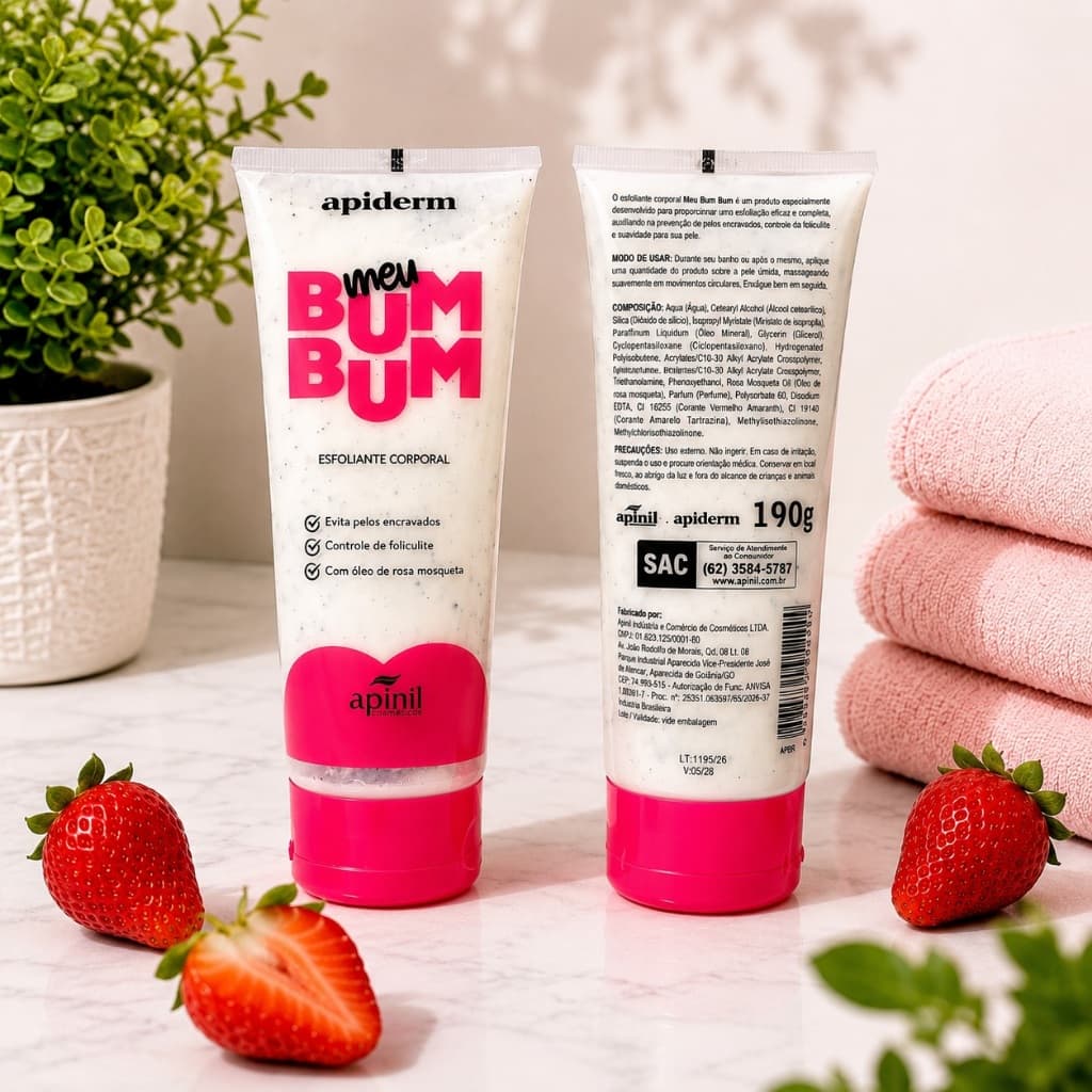 Esfoliante Corporal Apiderm Meu Bum Bum Anti Foliculite Pelos Encravados Hidratação Profunda Com Óleo de Rosa Mosqueira