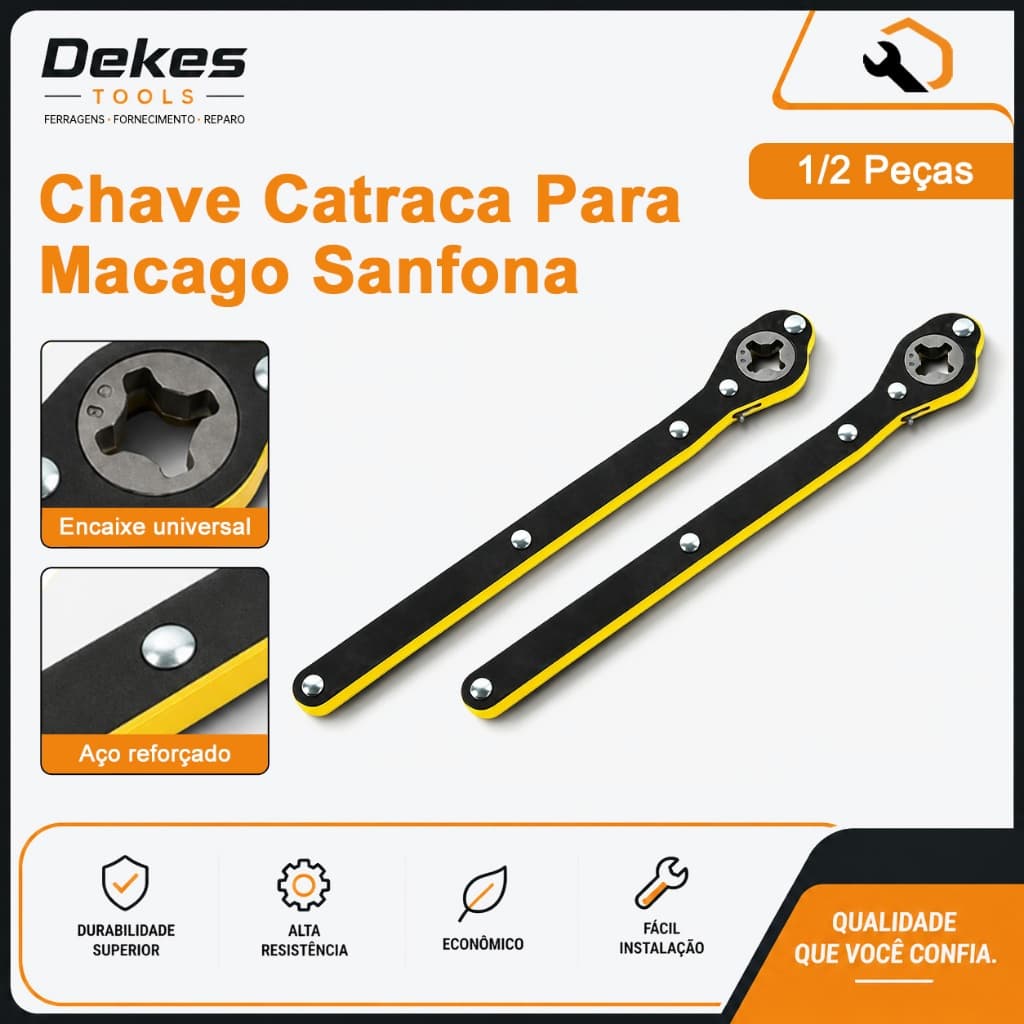 Dekes Chave Catraca Mecânica Profissional para Macaco Sanfona Universal Automotivo