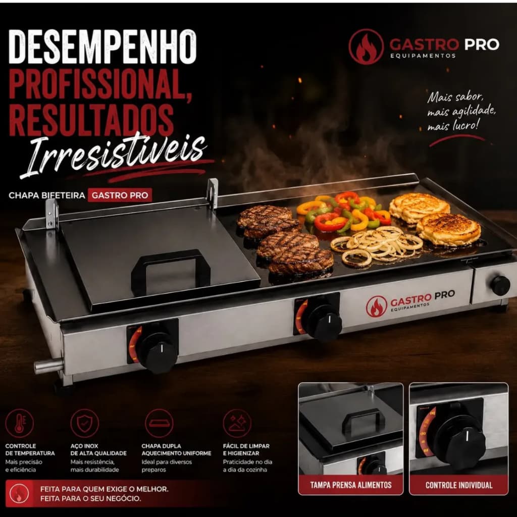 Chapa Á Gás Chapeira Lanches 70x30 Com Prensa Gastro Promoção