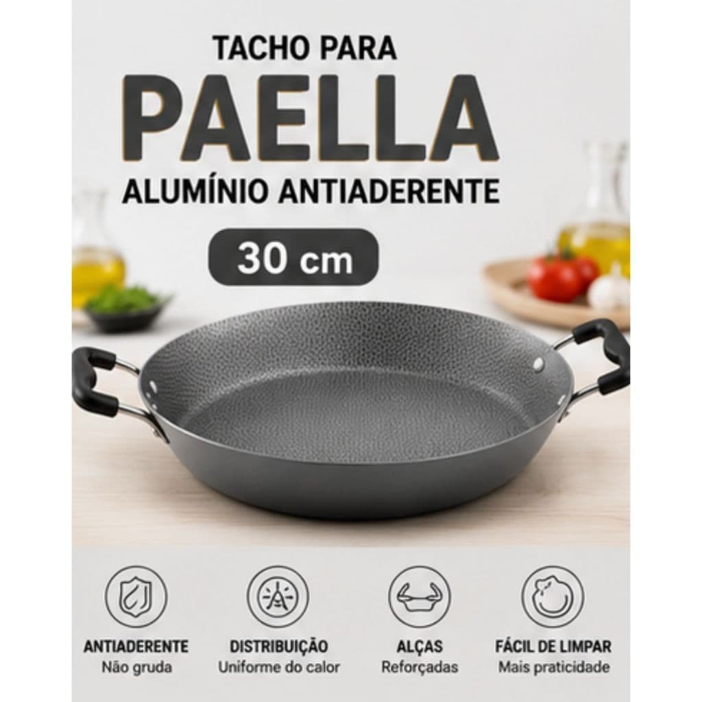 Tacho para Paella 30cm Alumínio Antiaderente com Alças Reforçadas