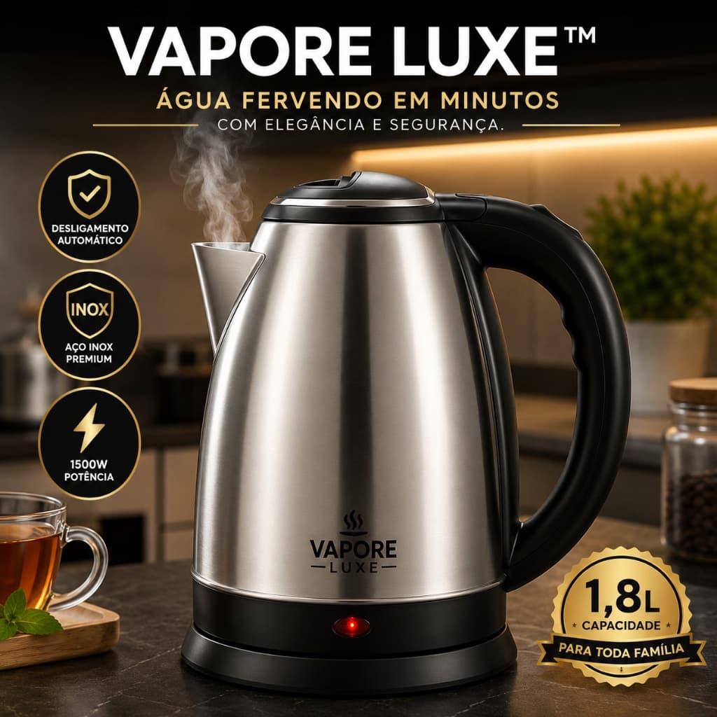 Chaleira Elétrica Inox 1,8L 1500W 220V Desligamento Automático Aquecimento Rápido